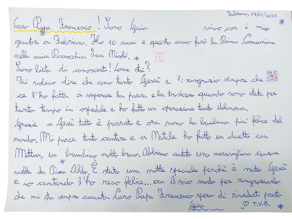 Lettera bimba per Papa