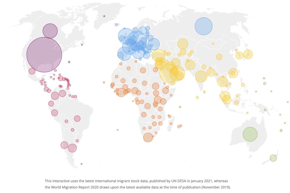 Infografica: numero delle persone migranti nei Paesi del mondo. Stati Uniti in testa